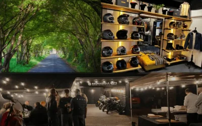 A montage of Machinehead Moto motorcycle shop, South East of England